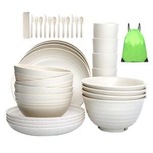 Mapoxy Wheat Straw Dinnerware Sets – Unbreakable Dinnerware Sets ,Travel Camping Cutlery Set,Dishwasher Microwave Safe Dinnerware ,Plates, Bowls, Cups, Cutlery | Dish Set for 4