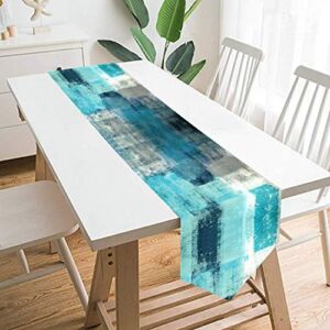 GALMAXS7 Modern Art Table Runner Farmhouse Style Burlap Table Runner Turquoise and Grey Abstract Art Painting Teal Table Runners for Farmhouse Kitchen, Dinner Holiday Parties Decor 13 X 70 Inch…