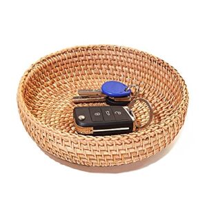 Small Round Keys Basket for Entryway Woven Baskets for Organizing Tabletop Decorative Wicker Organizer Basket for Keys Wallet Cell Phone Restaurant Food Serving Basket for Fruit Candy Cracker