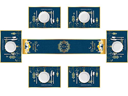 7 Pack Eid Mubarak Table Runner and Placemats Ramadan Kareem Table Decorations Star Moon Lantern Ramadan Decor Sets for Home Dining Supply (Dark Green) | The Storepaperoomates Retail Market - Fast Affordable Shopping