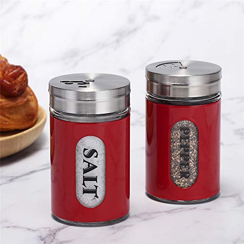 Salt and Pepper Shakers Stainless Steel and Glass Set with Adjustable Pour Holes (Red) | The Storepaperoomates Retail Market - Fast Affordable Shopping