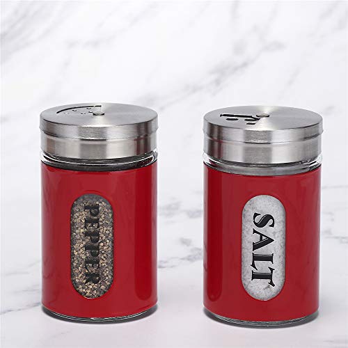Salt and Pepper Shakers Stainless Steel and Glass Set with Adjustable Pour Holes (Red) | The Storepaperoomates Retail Market - Fast Affordable Shopping
