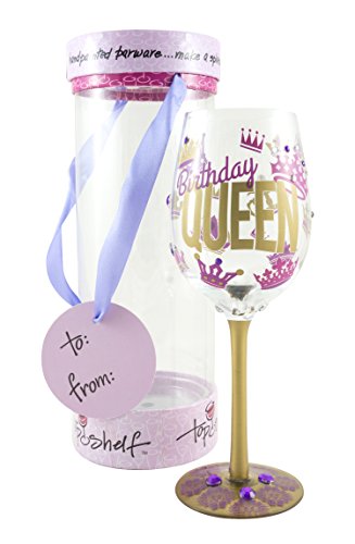 Top Shelf “Birthday Queen” Decorative Wine Glass ; Funny Gifts for Women ; Hand Painted Purple and Gold Design ; Unique Red or White Wine Glasses | The Storepaperoomates Retail Market - Fast Affordable Shopping
