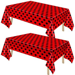 Ladybug Tablecover Ladybug Party Tablecloth Vintage Polka Dots Tablecloth Rectangular Black and Red Ladybug Table Covers for Birthday Picnic Dining Kitchen Party Decor (2 Pieces)