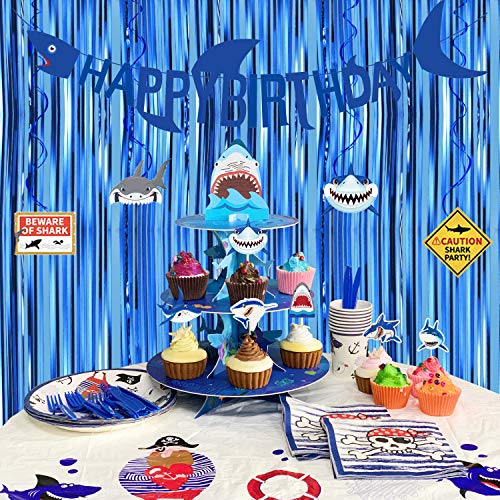 3 Tiers Shark Cardboard Cupcake Stand Birthday Party Supplies, Cupcake Dessert Cupcake Holder with 24pcs Cupcake Toppers for Kids Boys Girls Ocean Birthday Party, Baby Shower, Shark Party Decorations | The Storepaperoomates Retail Market - Fast Affordable Shopping
