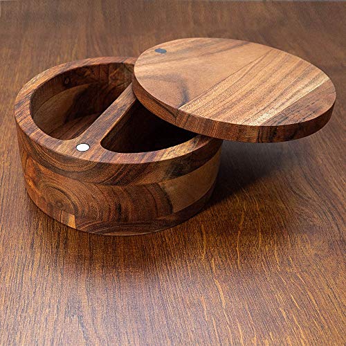Kaizen Casa Handmade Acacia Wood Spice Box with Swivel Cover for easy access, and 2 side-by-side compartments. | The Storepaperoomates Retail Market - Fast Affordable Shopping
