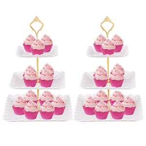 Cupcake Stand 2 Pack Cup Cakes Stands 3 Tier Tray Dessert Stands Cake Holder 3 Tiered Serving Tray White Cookie Trays Display Tower Candy Table Decorations for Tea Party Supplies Serving Platter…