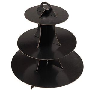 YLDW 3-Tier black Cardboard Cupcake Stand holder (12″W x 12.8″H) Tower suit for Halloween Birthday party 1-Set (black)