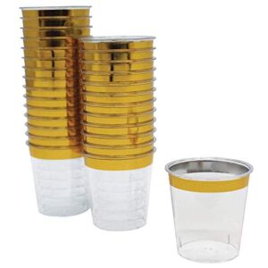Just Artifacts 1oz Plastic Shot Glasses (120pcs, Metallic Gold Rim)