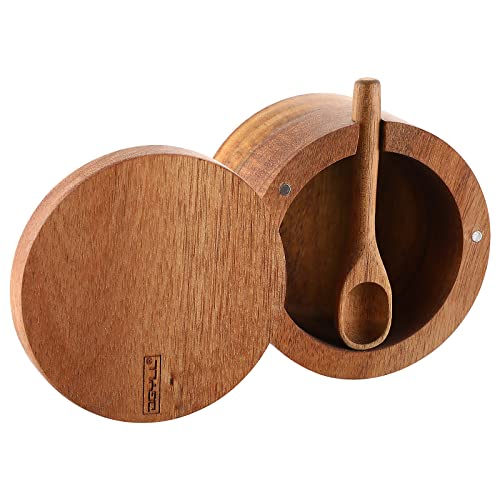DGYLL Salt bowl, Acacia wood salt cellar with lid and spoon, salt box with swiveling lid, salt container with lid,6oz | The Storepaperoomates Retail Market - Fast Affordable Shopping