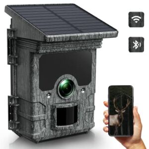 NEXCAM Trail Camera Solar Powered WiFi 4K 46MP, WLAN Bluetooth Game Camera with Night Vision Motion Activated, IP66 Waterproof for Wildlife Monitoring Property Security Hunting Scouting Camera