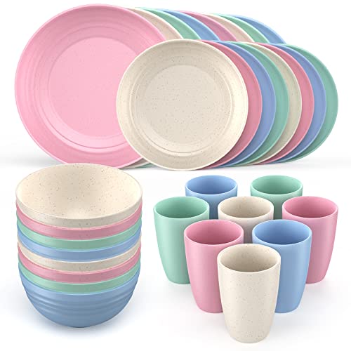 Wheat Straw Dinnerware Sets for 8,(32pieces) Dinner Plates, Dessert Plate, Cereal Bowls, Kids Cups, Microwave Dishwasher Safe, Lightweight, Unbreakable Dishes for Kitchen, Camping, RV, Multicolor | The Storepaperoomates Retail Market - Fast Affordable Shopping