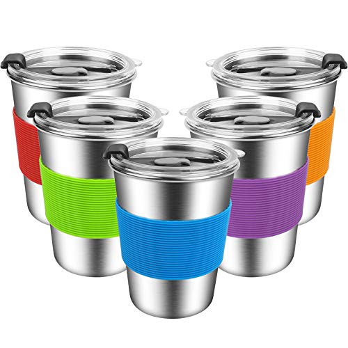 ShineMe Kids Stainless Steel Cups,12oz Kids Metal Drinking Glasses with Lids and Sleeves, 5pack Reusable Water Tumbler for Children and Adults, Apply to Indoor and Outdoor | The Storepaperoomates Retail Market - Fast Affordable Shopping