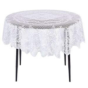 Juvale White Lace Round Tablecloth, Decorative Table Cover for Wedding Reception, Christmas Party, Vintage Style Decor (59 in)