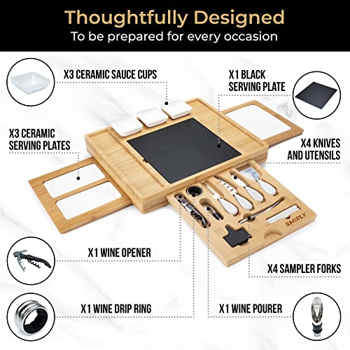SMIRLY Bamboo Cheese Board and Knife Set: Extra Large Charcuterie Board Set – Wooden Cheese Boards, Charcuterie Boards Gift Set – House Warming Gifts New Home, Large Cheese Board Set, Meat Cheese Tray | The Storepaperoomates Retail Market - Fast Affordable Shopping