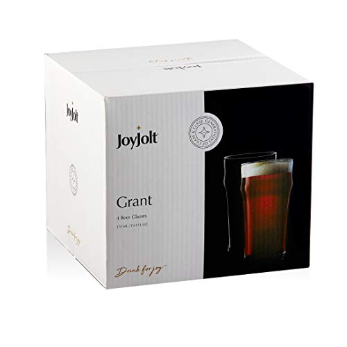 JoyJolt Grant 19oz Beer Pint Glasses Set of 4. Large Beer Pint Glass Capacity in a Traditional Pub Drinking Glasses Design. Oversized Beer Glasses Set for Guinness, Stout, and Big Craft Beer Glasses | The Storepaperoomates Retail Market - Fast Affordable Shopping