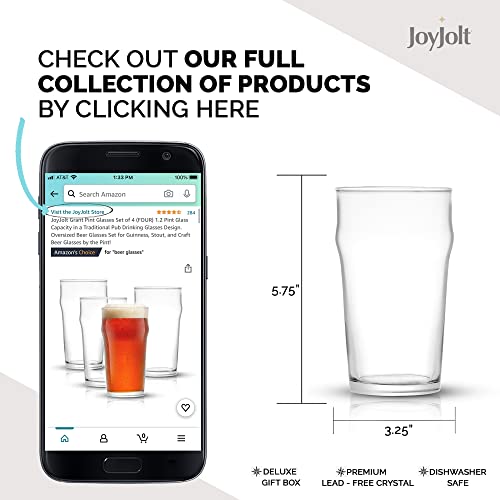 JoyJolt Grant 19oz Beer Pint Glasses Set of 4. Large Beer Pint Glass Capacity in a Traditional Pub Drinking Glasses Design. Oversized Beer Glasses Set for Guinness, Stout, and Big Craft Beer Glasses | The Storepaperoomates Retail Market - Fast Affordable Shopping