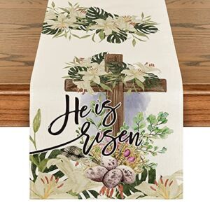 Artoid Mode He is Risen Easter Table Runner, Spring Summer Seasonal Holiday Kitchen Dining Table Decoration for Indoor Outdoor Home Party Decor 13 x 72 Inch