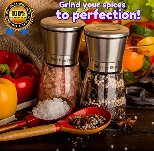 Professional Salt and Pepper Grinder Set – Premium Stainless Steel Salt and Pepper Shakers with Ceramic Spice Grinder Mill for Adjustable Coarseness – Added Bonus a Bamboo spoon and a Cleaning Brush. | The Storepaperoomates Retail Market - Fast Affordable Shopping