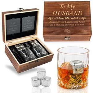 GreenCor Anniversary Gi ft for Husband from Wife – Engraved ‘To My Husband’ Crystal Whiskey Glass Set – Cool Husband Gifts for Christmas, Anniversary, Wedding