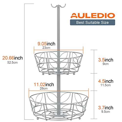 Auledio 2-Tier Countertop Fruit Vegetables Basket Bowl Storage With Triple Banana Hanger, Silver | The Storepaperoomates Retail Market - Fast Affordable Shopping