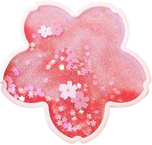 Sakura Glitter Coaster,Romantic Sakura Quicksand Pink Coffee Heatpad Water Coaster,Cute Sakura Cup Coaster, Silicone Non-Slip Insulation Cup Pad,Cute Sakura Cup Coaster for Dining | The Storepaperoomates Retail Market - Fast Affordable Shopping
