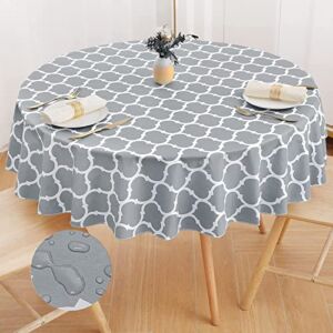 Smiry Waterproof Vinyl Round Tablecloth, Oil Proof Spill-Proof Table Cloth with Flannel Backing, Wipeable Table Cover for Dining Tables, Kitchen and Parties, 60” Round, Grey