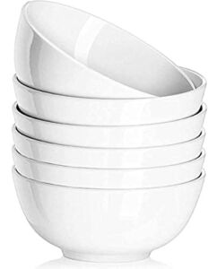 DELLING Ultra-Strong 22 Ounces Soup Bowls – White Porcelain Cereal Bowls with Study Sides, Wide Base – White Large Bowls for Kitchen, Snack, Rice Pasta Salad Oatmeal, Set of 6, Microwave Safe