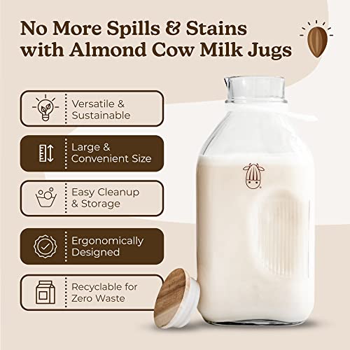 Almond Cow Glass Milk Jug – 60 Fluid Ounces | Perfect Milk Container Carafe for Refrigerator Fit – Glass Pitcher Milk Bottle – Food Grade Glass Bottles | The Storepaperoomates Retail Market - Fast Affordable Shopping