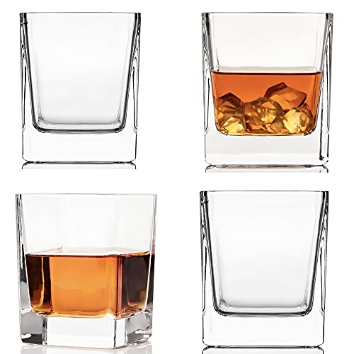 Square Whiskey Glasses Set of 4 (7 Oz) – Rocks Glasses for Alcohol, Whisky, Bourbon, Tequila, Scotch, Liquor, Rum – Square Bourbon Glasses Set of 4 as Whiskey Gifts for Men – Old Fashioned Glasses | The Storepaperoomates Retail Market - Fast Affordable Shopping