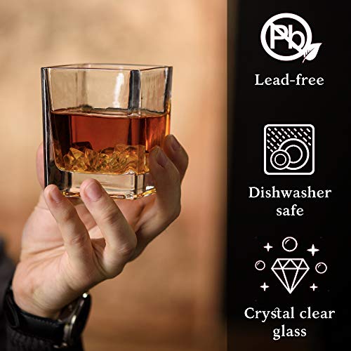 Square Whiskey Glasses Set of 4 (7 Oz) – Rocks Glasses for Alcohol, Whisky, Bourbon, Tequila, Scotch, Liquor, Rum – Square Bourbon Glasses Set of 4 as Whiskey Gifts for Men – Old Fashioned Glasses | The Storepaperoomates Retail Market - Fast Affordable Shopping