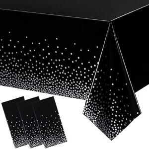 3 Pieces Dot Tablecloth Confetti Rectangle Plastic Disposable Table Cover for Birthday Wedding Baby Shower Engagement Anniversary Bachelorette Party, 54 x 108 Inch (Black and Silver)