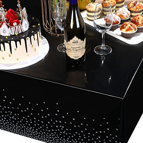 3 Pieces Dot Tablecloth Confetti Rectangle Plastic Disposable Table Cover for Birthday Wedding Baby Shower Engagement Anniversary Bachelorette Party, 54 x 108 Inch (Black and Silver) | The Storepaperoomates Retail Market - Fast Affordable Shopping
