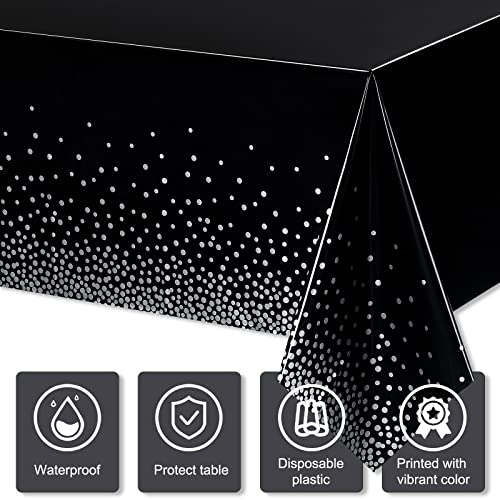 3 Pieces Dot Tablecloth Confetti Rectangle Plastic Disposable Table Cover for Birthday Wedding Baby Shower Engagement Anniversary Bachelorette Party, 54 x 108 Inch (Black and Silver) | The Storepaperoomates Retail Market - Fast Affordable Shopping