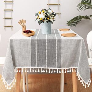 Vailge Farmhouse Tablecloth ( 55″x70″), Burlap Rectangle Rustic Tablecloths , Dust-Proof Outdoor Table Cloths with Tassel, Wrinkle Free Cotton Linen Tablecloths for Party ,Buffet,Christmas , Grey