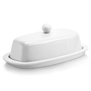 Yedio Porcelain Butter Dish with Lid, 8 inches Butter Holder, Perfect for East and West Coast Butter, white