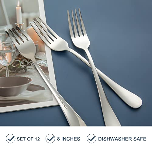SANTUO Dinner Forks Set – 12 Packs Silverware Forks with Top Food Grade Stainless Steel, Mirror Finish & Dishwasher Safe, Use for Home, Kitchen or Restaurant – Silver 8 Inches | The Storepaperoomates Retail Market - Fast Affordable Shopping