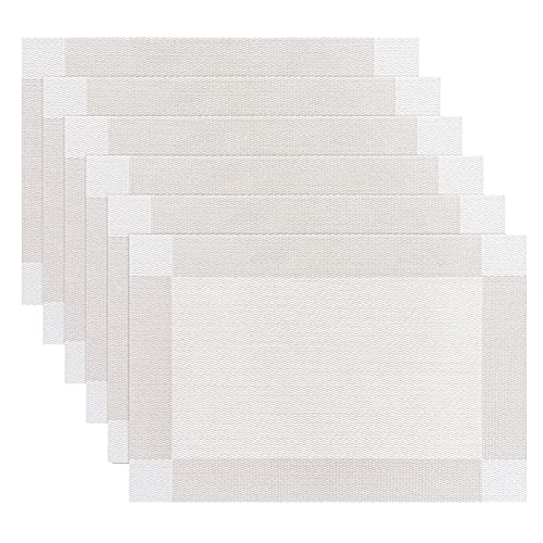 NEQUARE Placemats for Dining Table, Set of 6 Woven Vinyl Mats Heat Insulation Stain Resistant Non-Slip Washable PVC mats for Kitchen Patio Table Thanksgiving Christmas Decorations, 18×12 Inch B Beige | The Storepaperoomates Retail Market - Fast Affordable Shopping