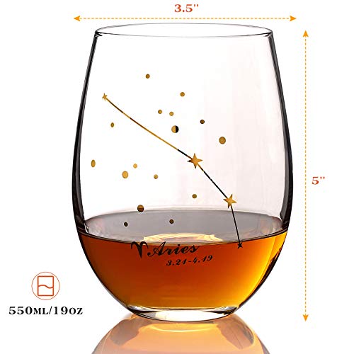 HOHY Aries Wine Glass Aries Gift Golden 20oz, Aries Stemless Wine Glasses, Constellation Glass Define Design, Horoscope Gift, Astrology Gift for Women Men | The Storepaperoomates Retail Market - Fast Affordable Shopping