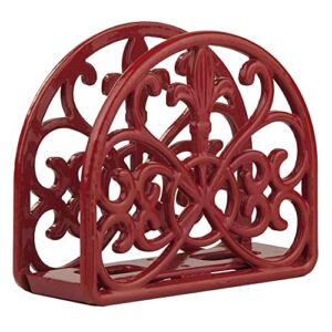 Home Basics Cast Iron Paper Napkin Holder/Freestanding Tissue Dispenser for Kitchen Countertops, Dining, Picnic Table, Indoor & Outdoor Use, Red