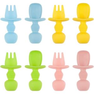 8 Pack Baby Utensils, Silicone Baby Led Weaning Utensils Toddler Utensils for Self Feeding Baby Forks and Spoons First Stage Chewable Utensils Set for Age 6 Months+ (Multicolor)