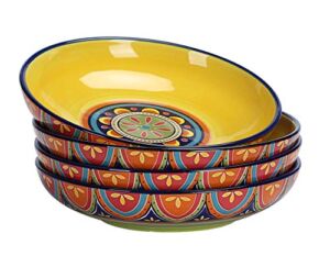 Bico Tunisian Ceramic 35oz Dinner Bowls, Set of 4, for Pasta, Salad, Cereal, Soup & Microwave & Dishwasher Safe
