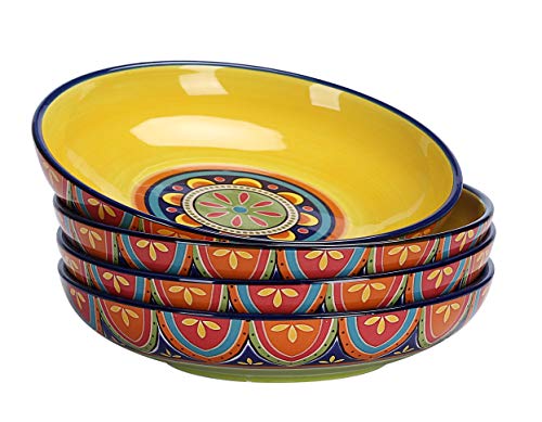 Bico Tunisian Ceramic 35oz Dinner Bowls, Set of 4, for Pasta, Salad, Cereal, Soup & Microwave & Dishwasher Safe | The Storepaperoomates Retail Market - Fast Affordable Shopping