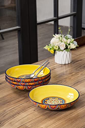 Bico Tunisian Ceramic 35oz Dinner Bowls, Set of 4, for Pasta, Salad, Cereal, Soup & Microwave & Dishwasher Safe | The Storepaperoomates Retail Market - Fast Affordable Shopping
