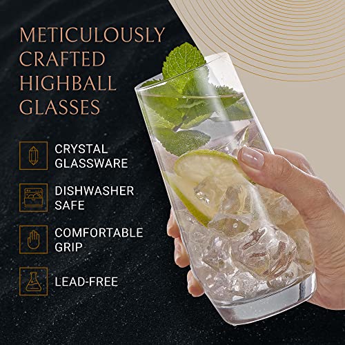 JoyJolt Gwen 18oz Highball Glasses, 4pc Tall Glass Sets. Lead-Free Crystal Glass Drinking Glasses. Water Glasses, Mojito Glass Cups, Tom Collins Bar Glassware, and Mixed Drink Cocktail Glass Set | The Storepaperoomates Retail Market - Fast Affordable Shopping