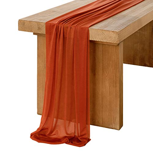 Ling’s moment 10Ft Burnt Ochre Sheer Chiffon Like Table Runner for Wedding Rustic Boho Wedding Party Bridal Shower Decorations Birthday Party Fall Decor | The Storepaperoomates Retail Market - Fast Affordable Shopping
