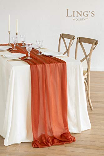 Ling’s moment 10Ft Burnt Ochre Sheer Chiffon Like Table Runner for Wedding Rustic Boho Wedding Party Bridal Shower Decorations Birthday Party Fall Decor | The Storepaperoomates Retail Market - Fast Affordable Shopping
