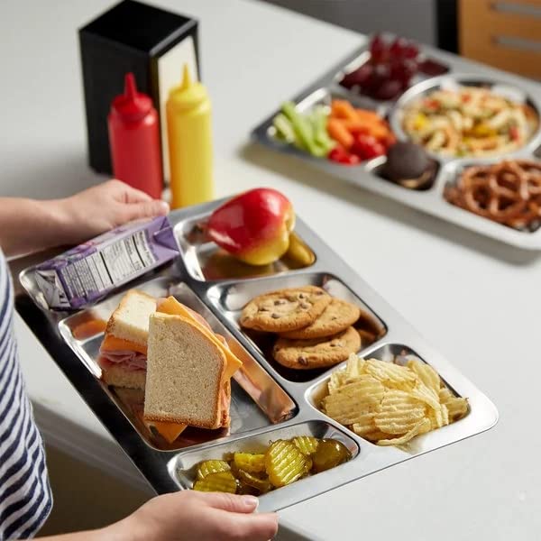 Tebery 3 Pack Stainless Steel Rectangular Divided Plates Tray, 5 Sections Dinner Plates for Adults ,Kids, Picky Eaters, Campers, and Portion Control | The Storepaperoomates Retail Market - Fast Affordable Shopping