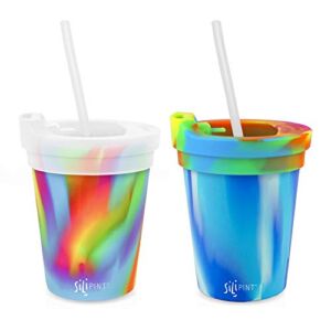 Silipint Silicone Kids’ Cups with Lids and Straws, Unbreakable, Durable, Safe, and Fun Silicone Kids’ Tumblers, Arctic Sky & Hippy Hop, Pack of 2