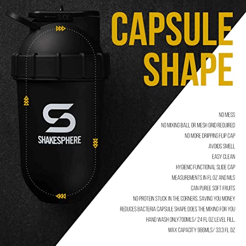 ShakeSphere Tumbler VIEW: Protein Shaker Bottle with Side Window, 24oz ● Capsule Shape Mixing ● Easy Clean Up ● No Blending Ball Needed ● BPA Free ● Mix & Drink Shakes, Smoothies, More (Matte Black) | The Storepaperoomates Retail Market - Fast Affordable Shopping
